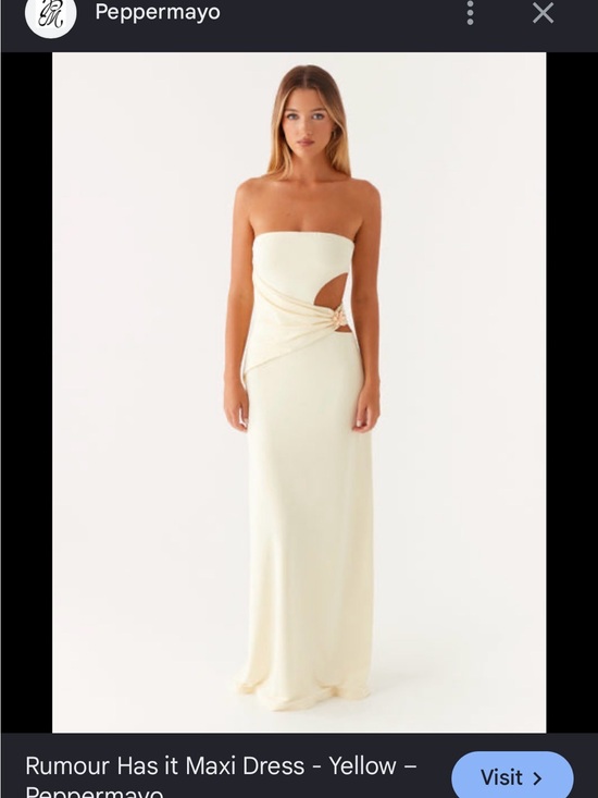 Peppermayo Dresses & Skirts - Peppermayo Strapless Maxi Dress in Yellow with Side Cutout